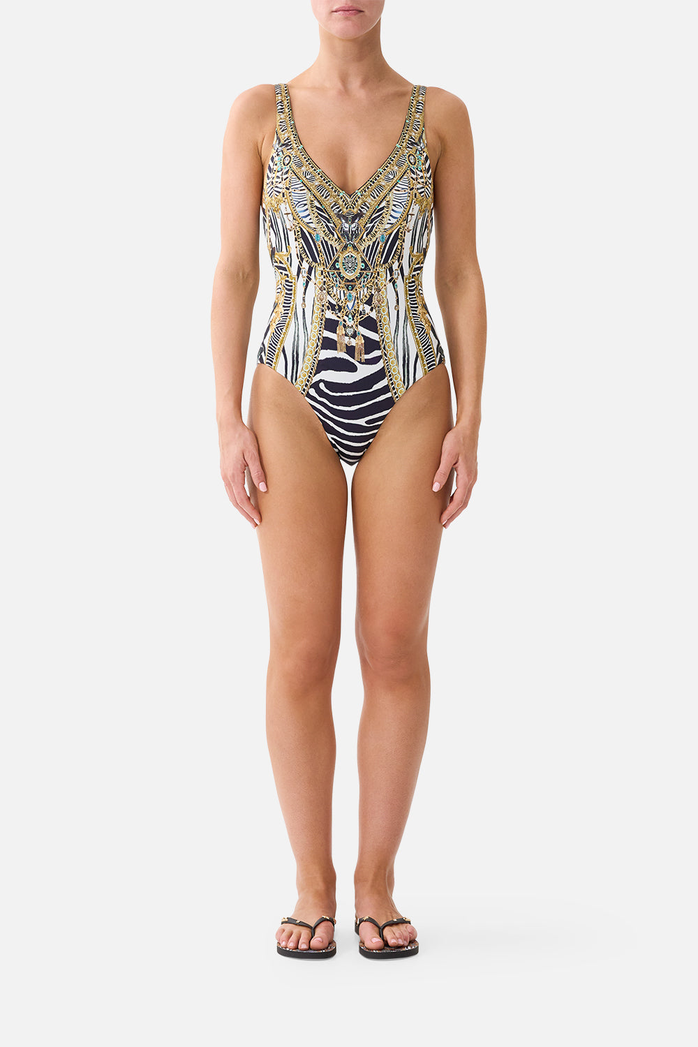 The V Neck One Piece With V Back in print Zig Zag Zoo