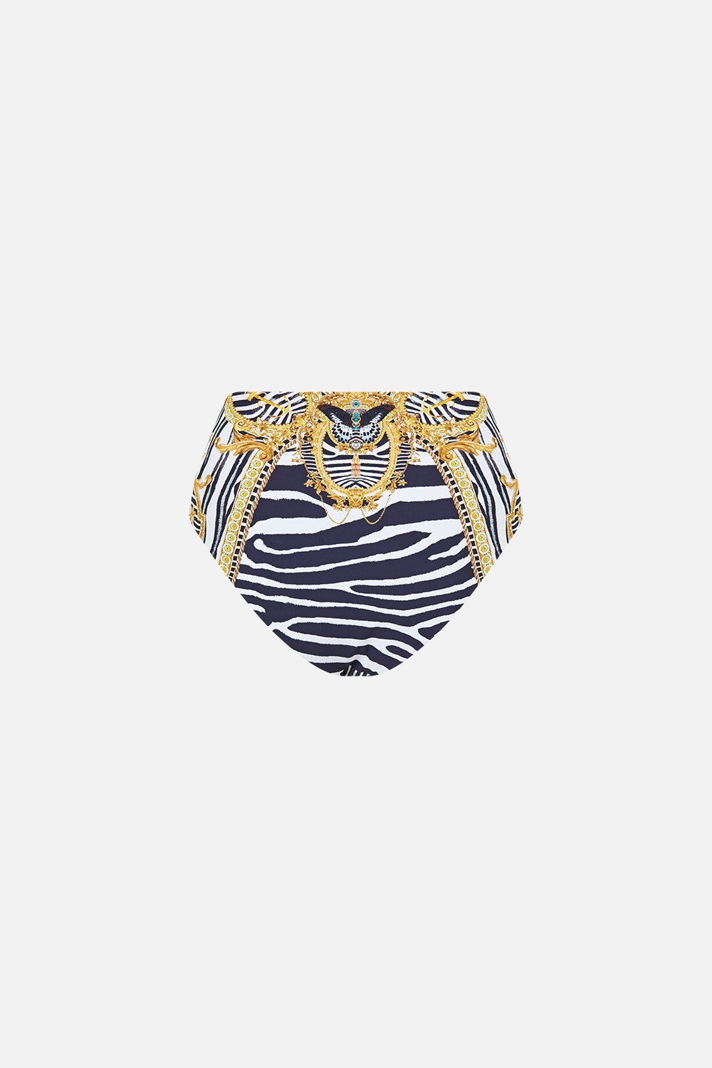The CAMILLA High Waist Bikini Bottom W Pleat Waist Trim in our Zig Zag Zoo print, back view.