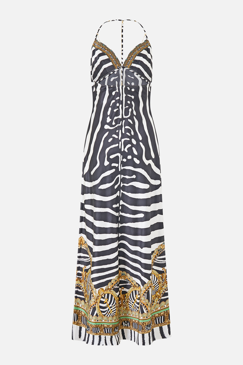 The CAMILLA Chain Detail Slip Dress in our Zig Zag Zoo print, back view.