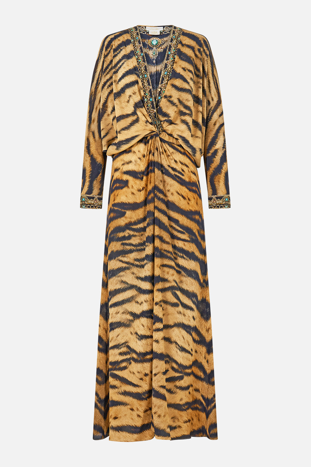 The CAMILLA Twist Front Batwing Dress in our A Wink to the Wild print, front view.