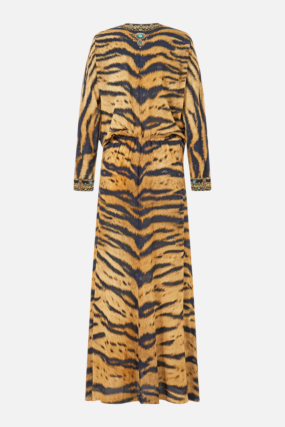 The CAMILLA Twist Front Batwing Dress in our A Wink to the Wild print, back view.