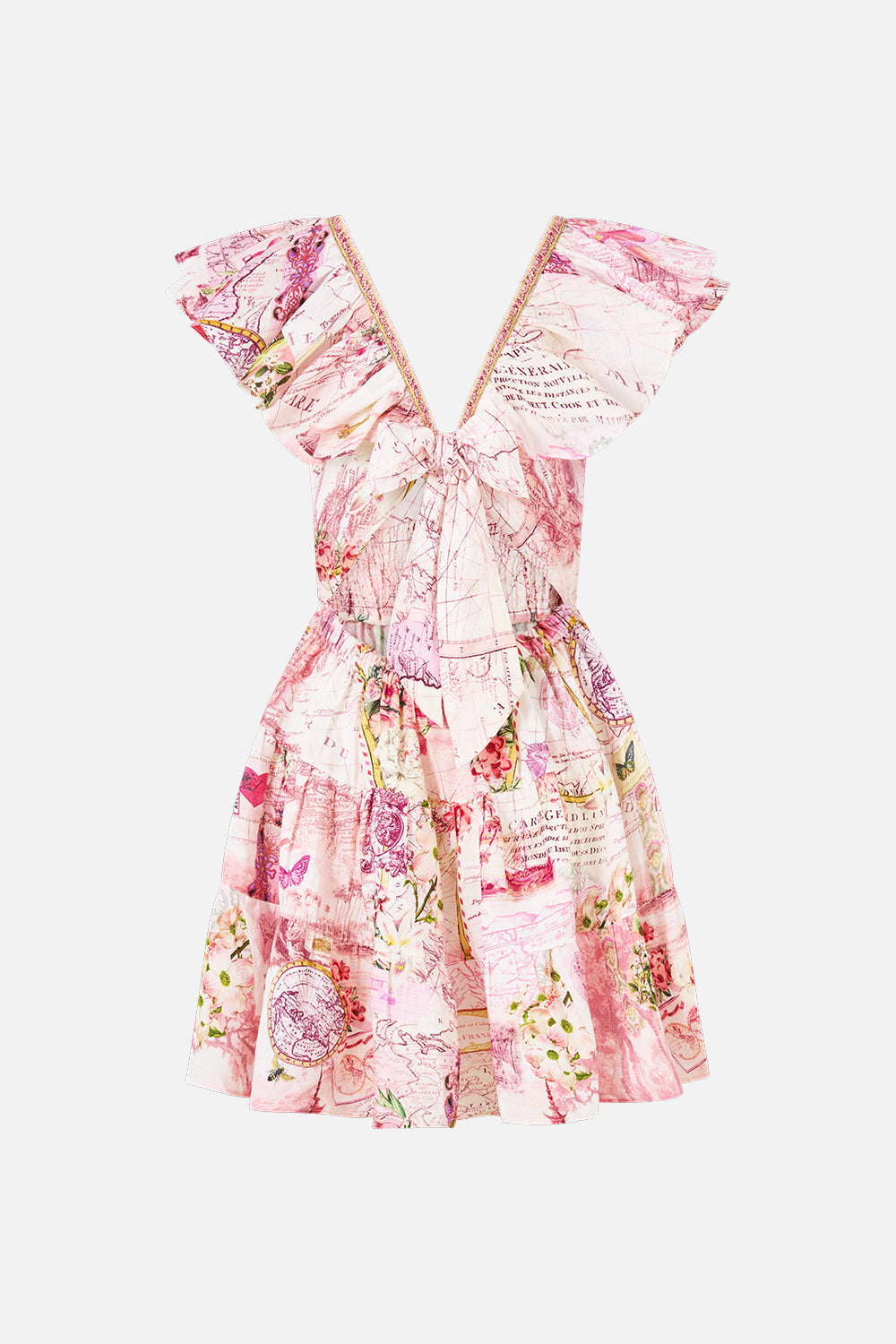 TIERED SHORT DRESS WITH NECK FRILL JOURNAL DE VOYAGE