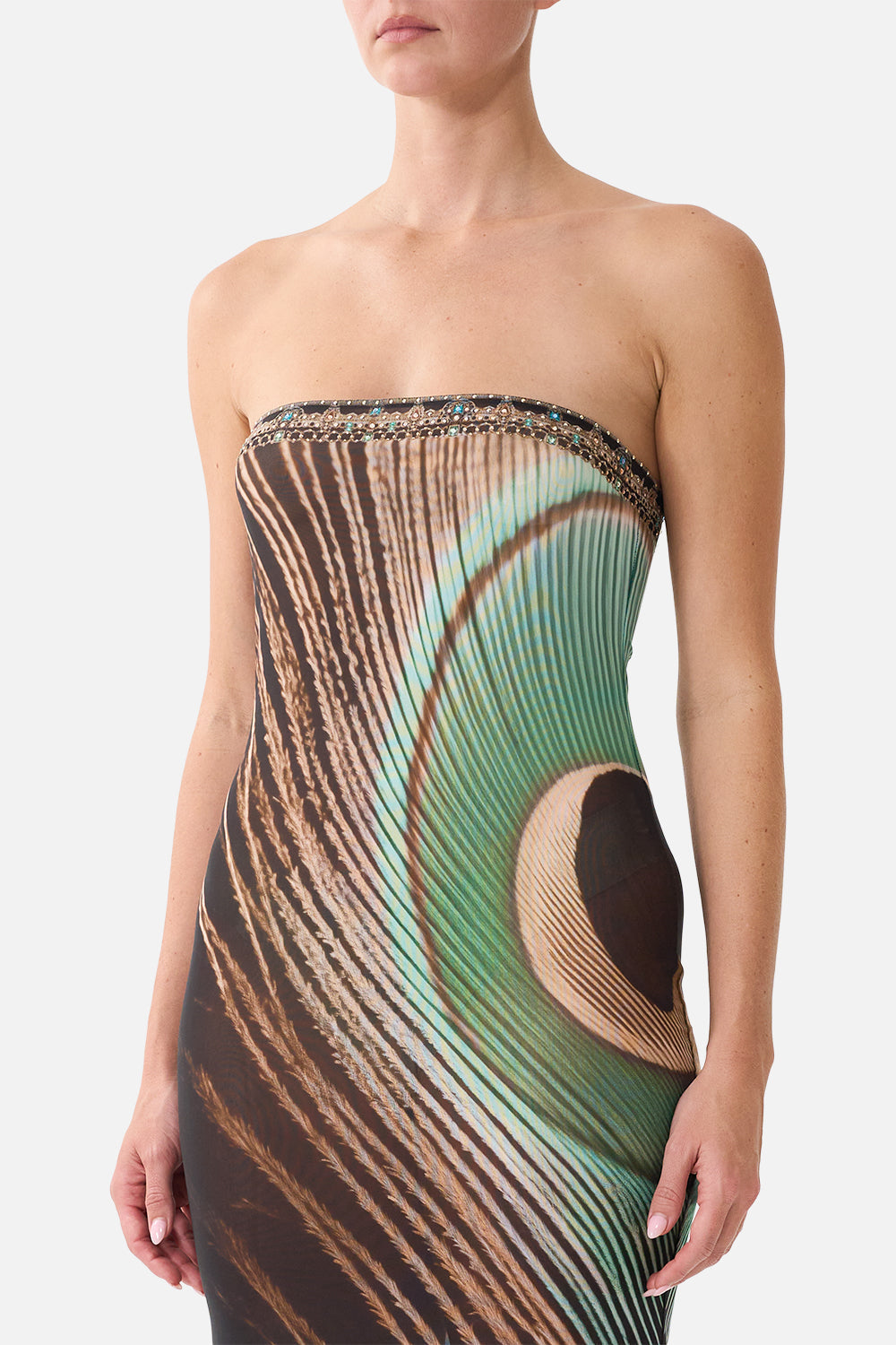 The CAMILLA Tube Beach Midi Dress in Print A Wink to the Wild. Model View