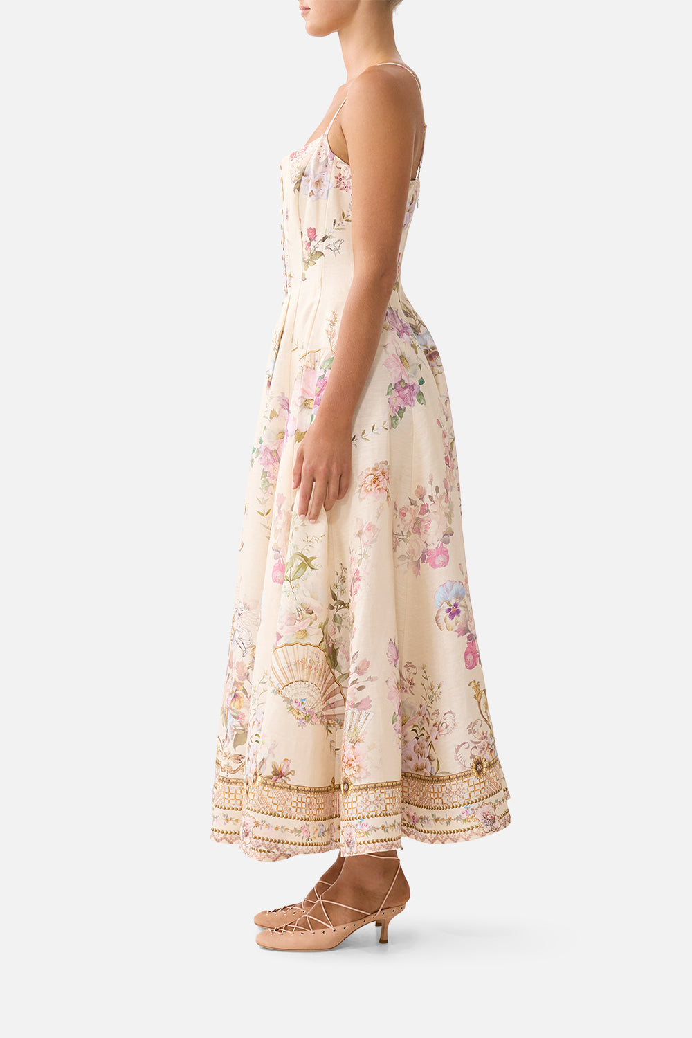 The CAMILLA CURVED HEM RUFFLE DRESS ART FOR THE ARTISANS in our  print.