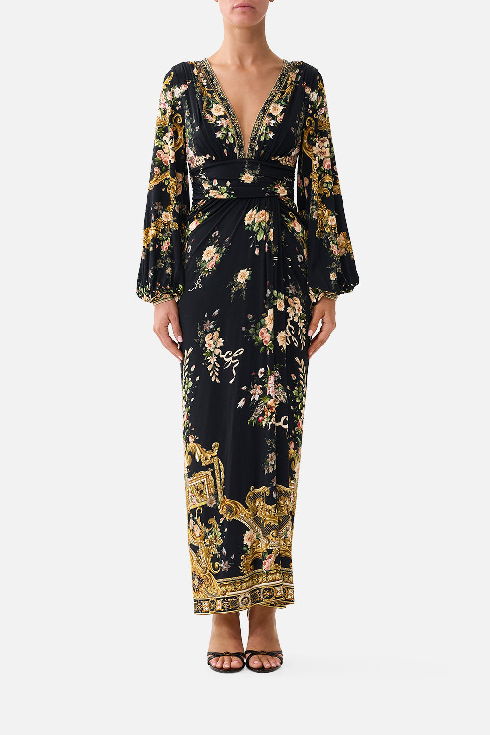 WAISTED DRAPED JERSEY DRESS VERSAILLES OR DIE