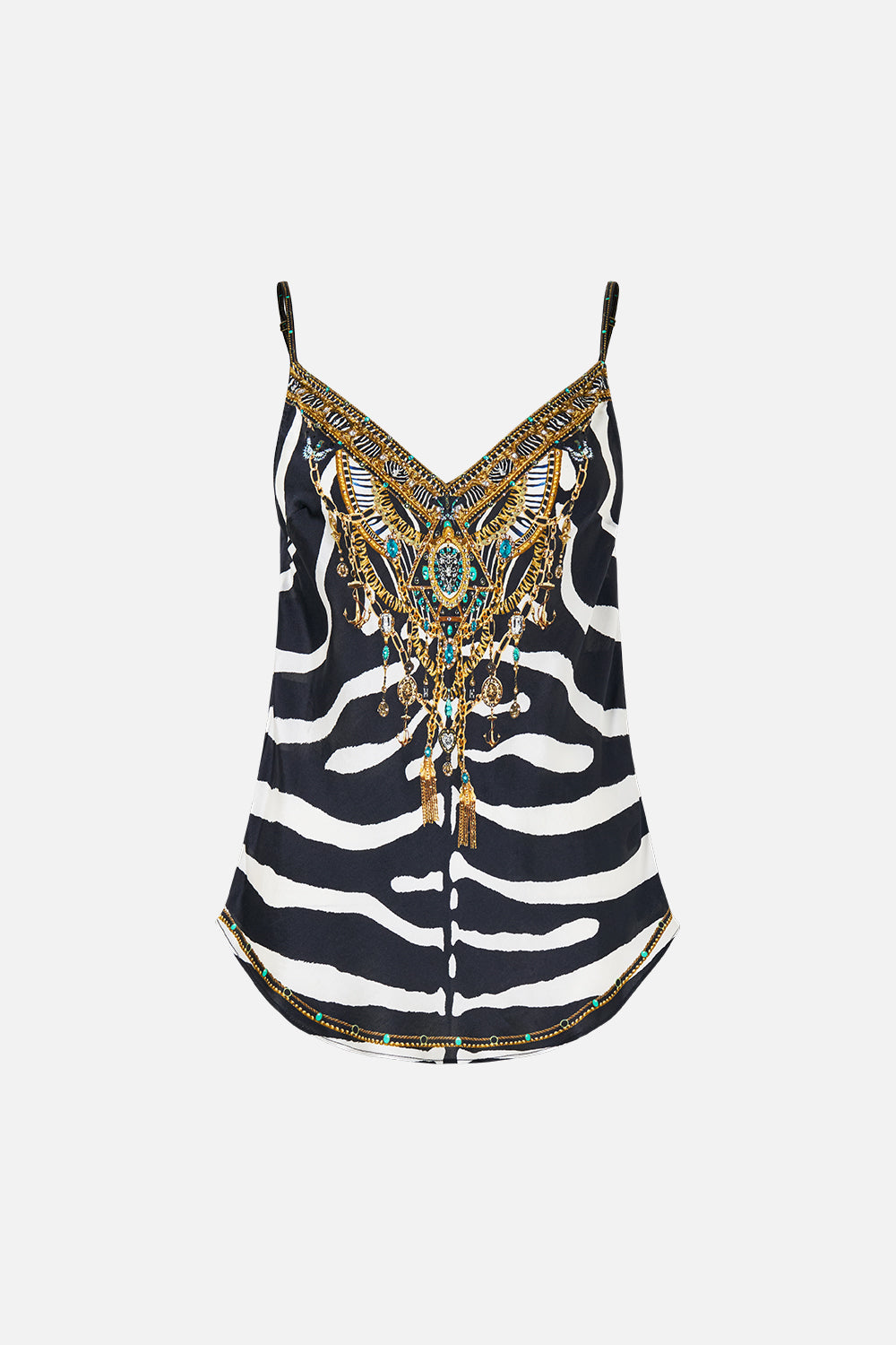 The CAMILLA V-Neck Bias Cami in our Zig Zag Zoo print, front view.