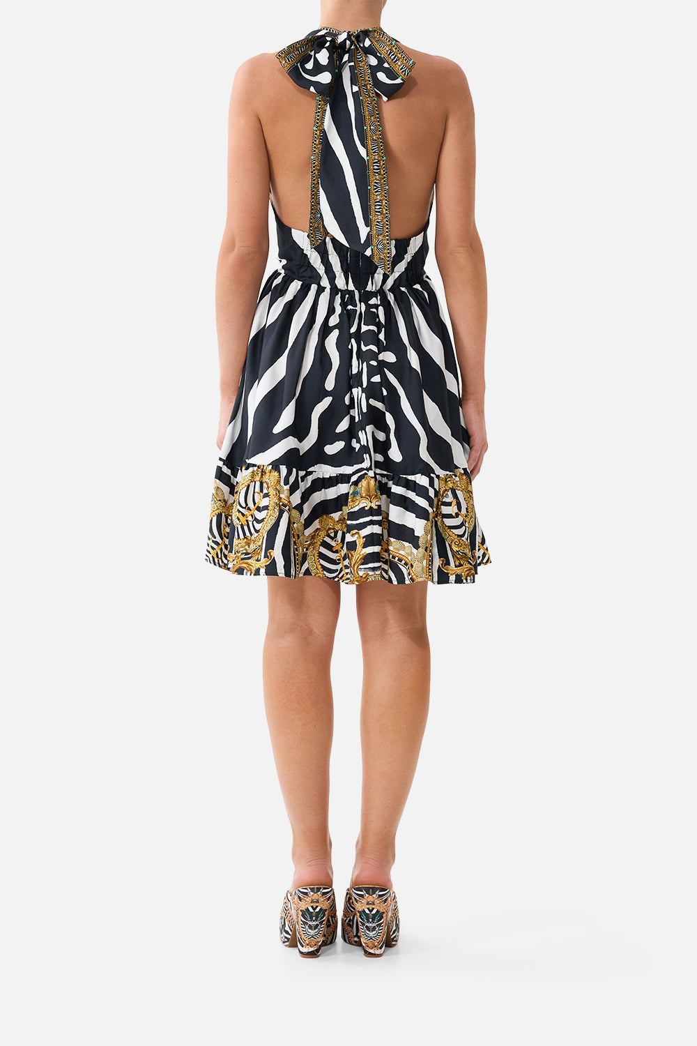 The Ruffle Hem Halter Short Dress in print Zig Zag Zoo