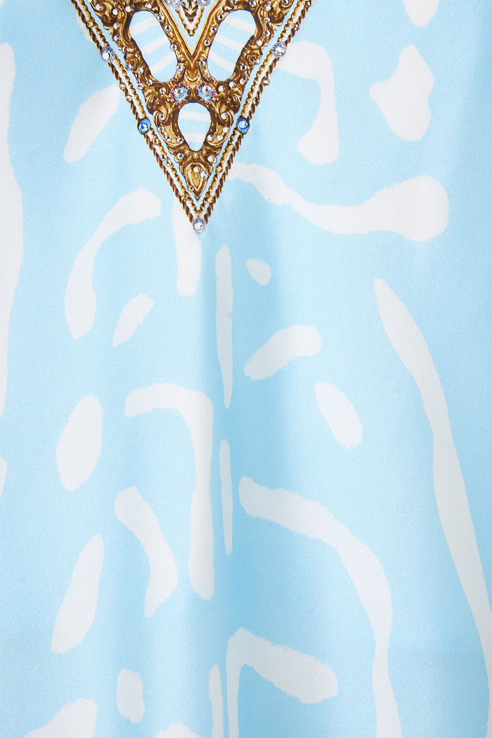 The CAMILLA V-Neck Top With Knot Back in Print Spirit of Stripes. Ghost View