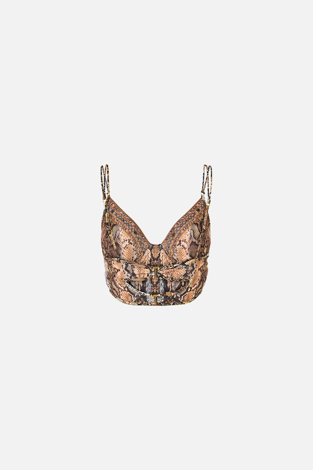 The CAMILLA Underwire Corset With Rouleau Ring Trim in Print Animalia Heirlooms. Ghost View Back
