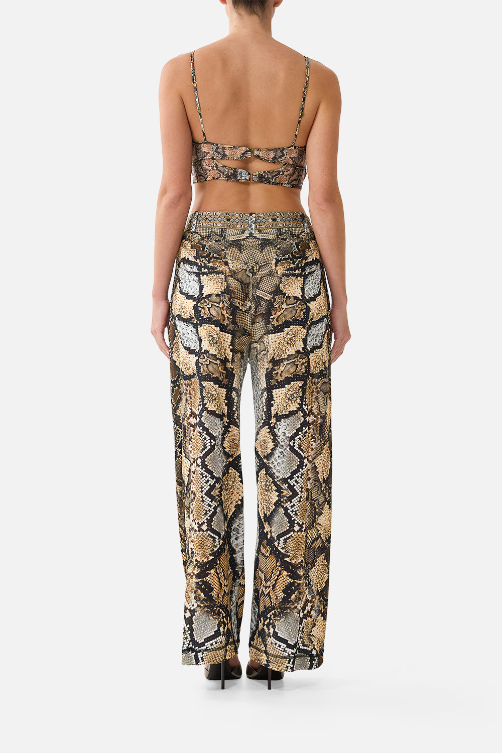 The CAMILLA Underwire Corset With Rouleau Ring Trim in Print Animalia Heirlooms. Model View