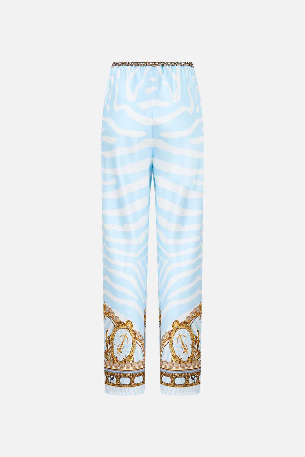 The CAMILLA Bias Cut Drawstring Pant in Print Spirit of Stripes. Ghost View Back