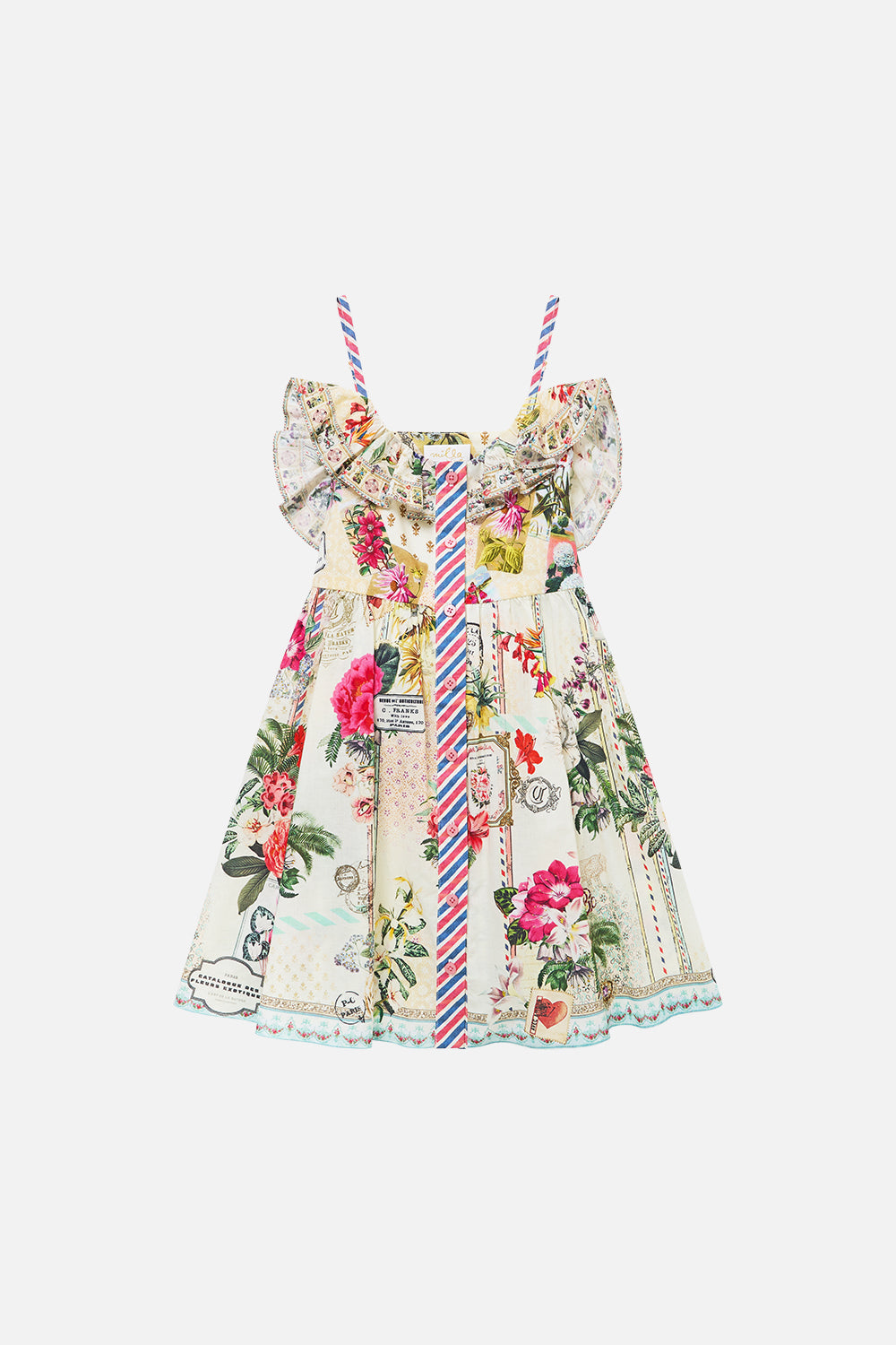 KIDS STRAPPY BUTTON THROUGH MINI DRESS W BOW LA BELLE BOTANIQUE