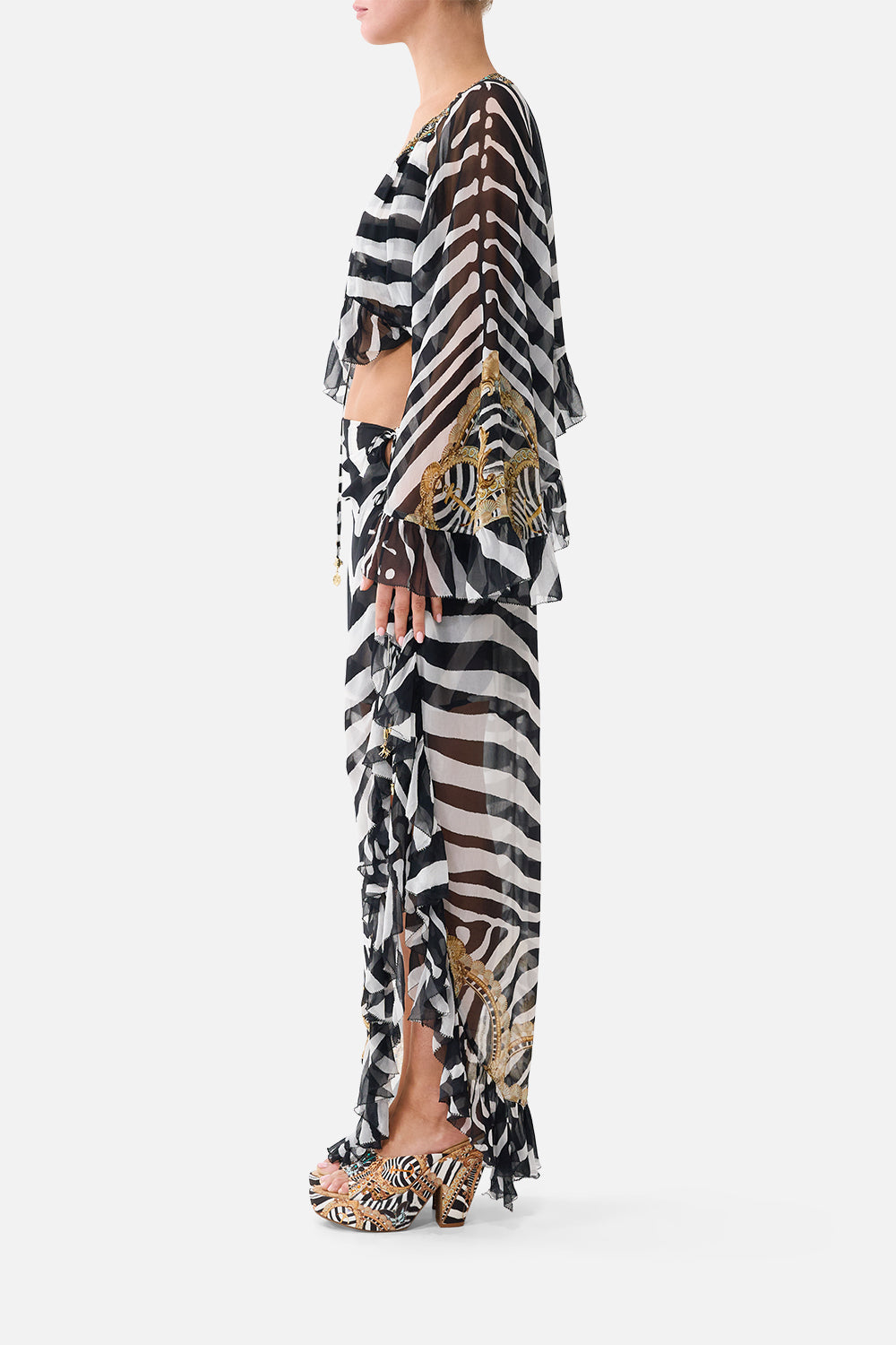 The Relaxed Wrap Tie Skirt With Ruffle in print Zig Zag Zoo