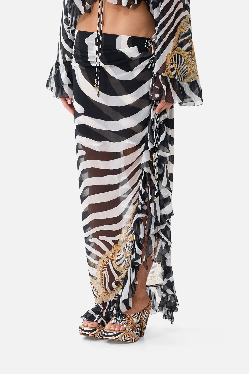 The Relaxed Wrap Tie Skirt With Ruffle in print Zig Zag Zoo