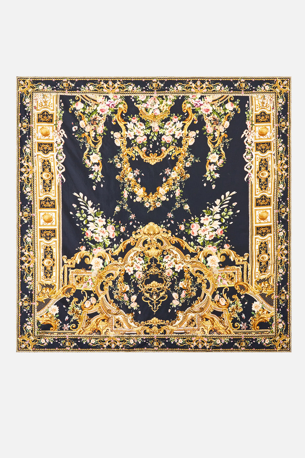 The CAMILLA Large Crystalled Printed Silk Scarf in Print Versailles or Die