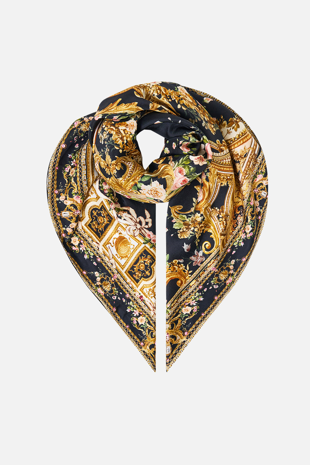 The CAMILLA Large Crystalled Printed Silk Scarf in Print Versailles or Die