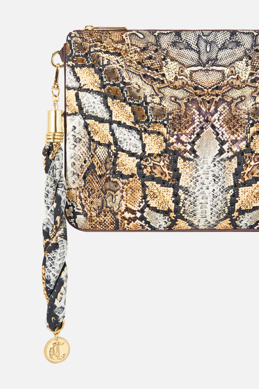 The CAMILLA Scarf Clutch in Print Animalia Heirlooms. Ghost View