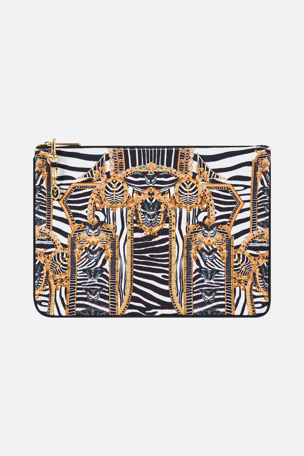 The CAMILLA Small Canvas Clutch in our Zig Zag Zoo print, front view.