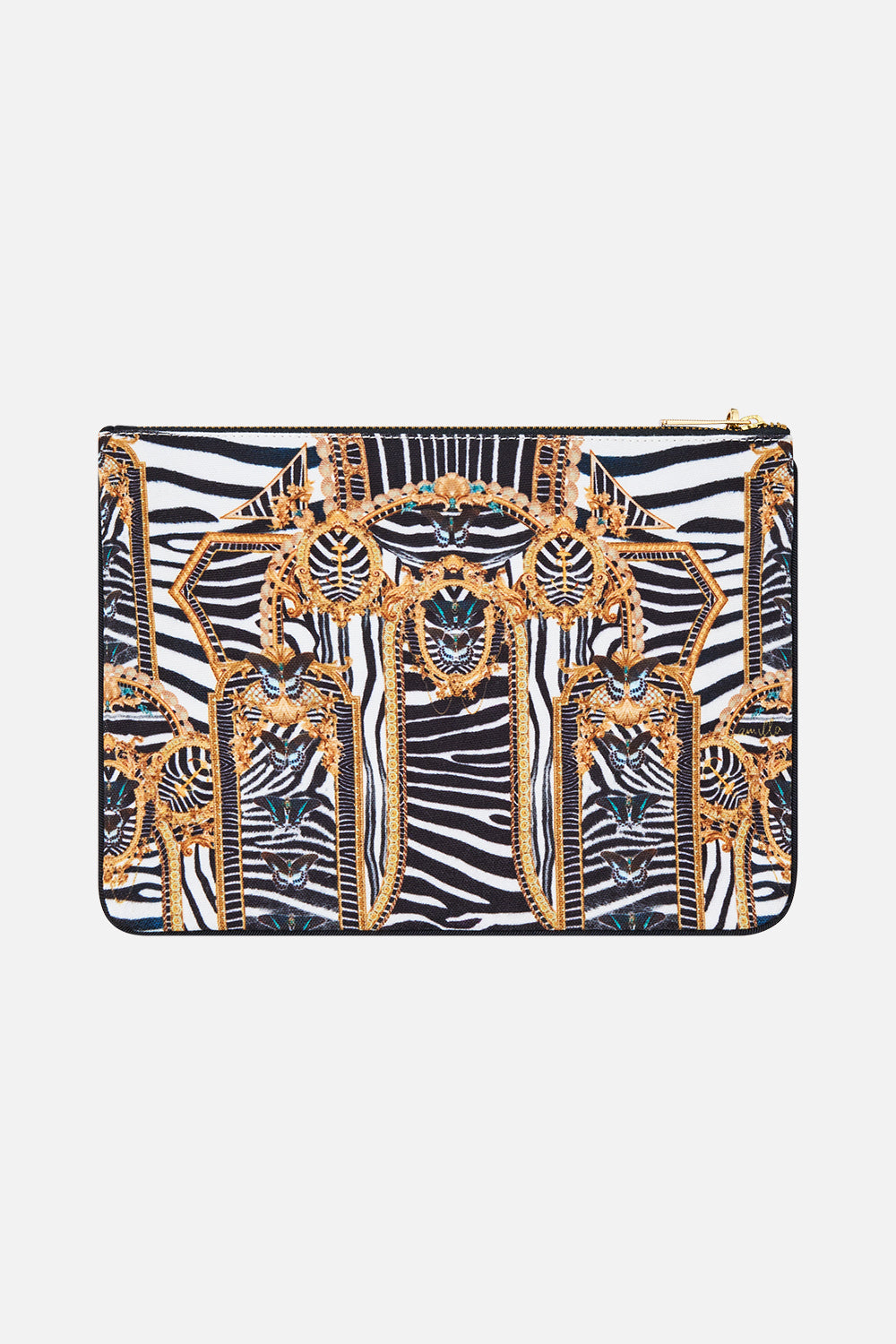 The CAMILLA Small Canvas Clutch in Print Zig Zag Zoo. Ghost View Back