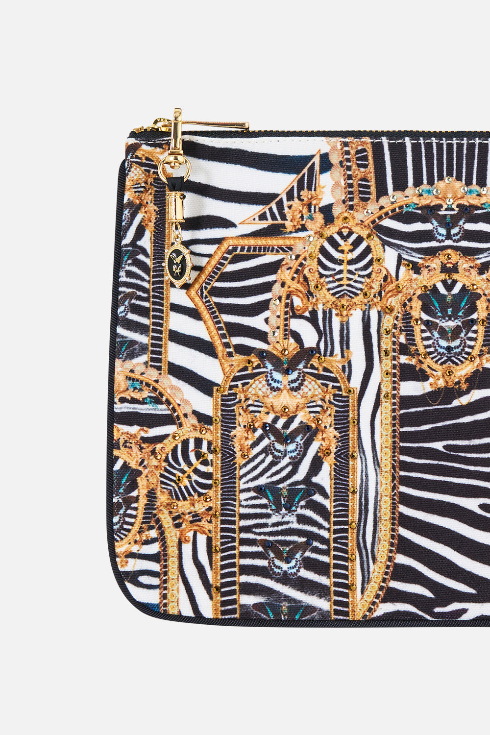 The CAMILLA Small Canvas Clutch in our Zig Zag Zoo print, fabric detail.