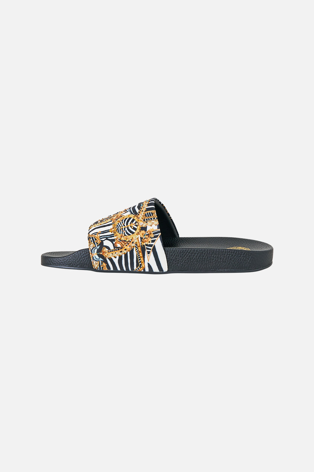 The CAMILLA Amelia Pool Slides in our Zig Zag Zoo print, back view.