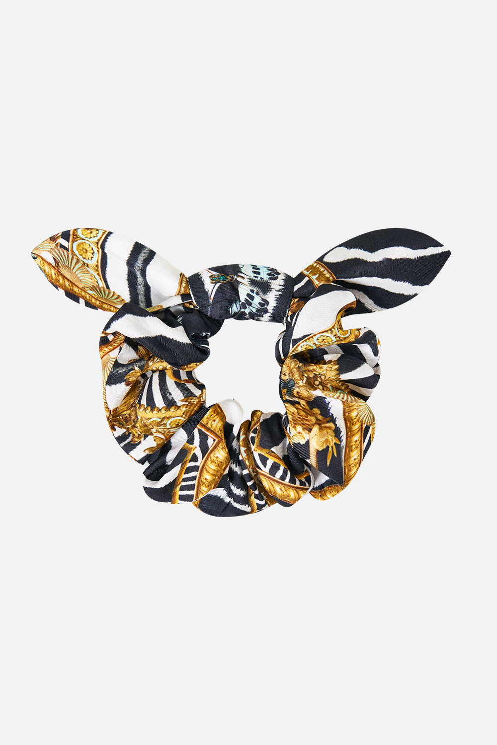 The CAMILLA Scrunchie With Tie in Print Zig Zag Zoo. Ghost View Front