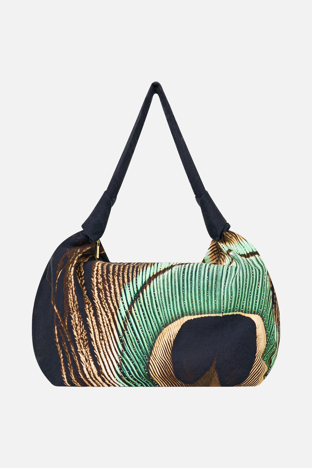 The CAMILLA Slouch Shoulder Bag With Knot Details in Print A Wink to the Wild. Ghost View Front