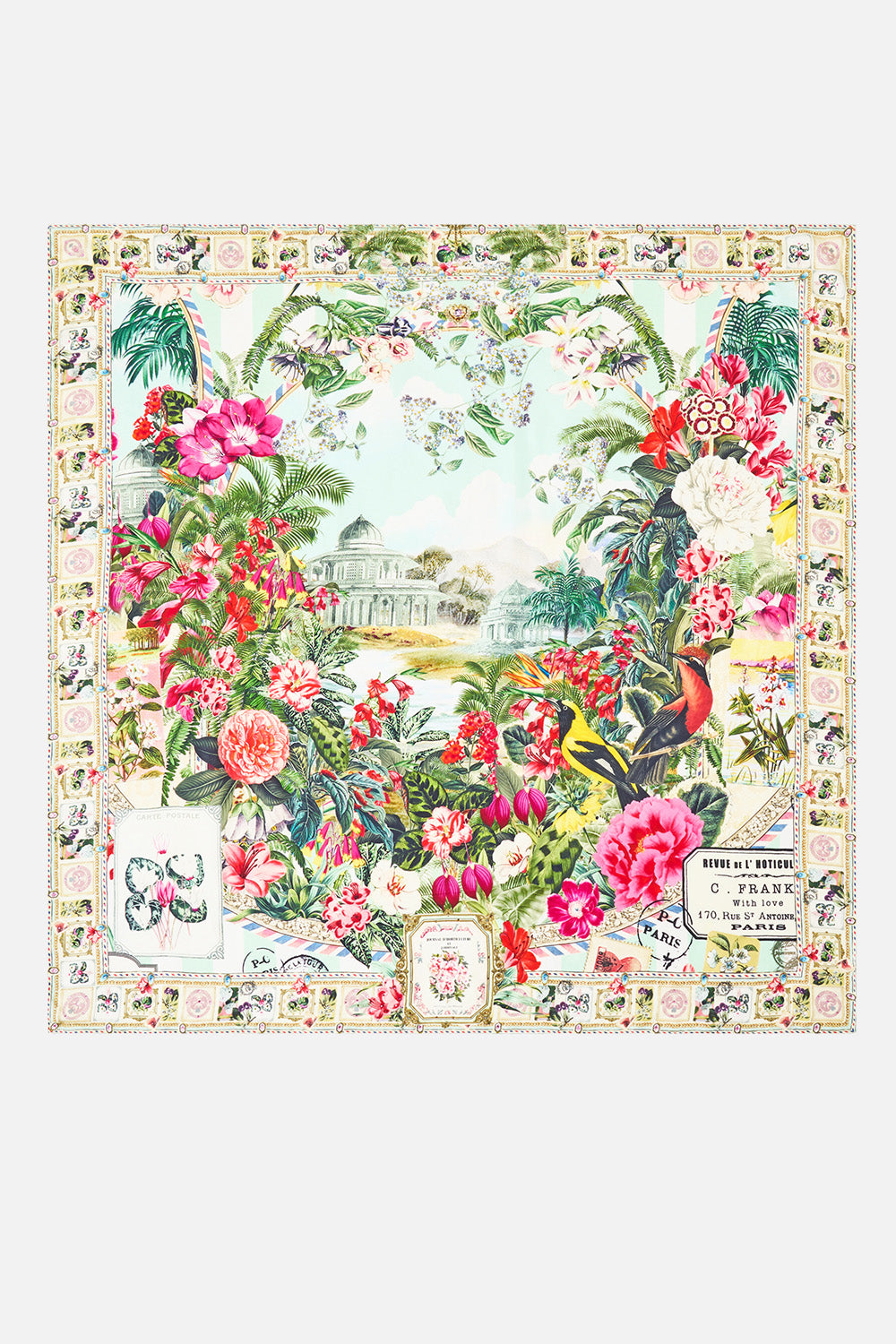 LARGE CRYSTALLED SILK SQUARE SCARF LA BELLE BOTANIQUE