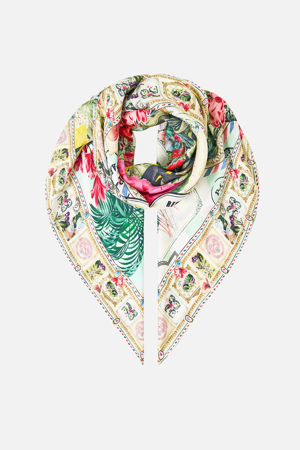 LARGE CRYSTALLED SILK SQUARE SCARF LA BELLE BOTANIQUE