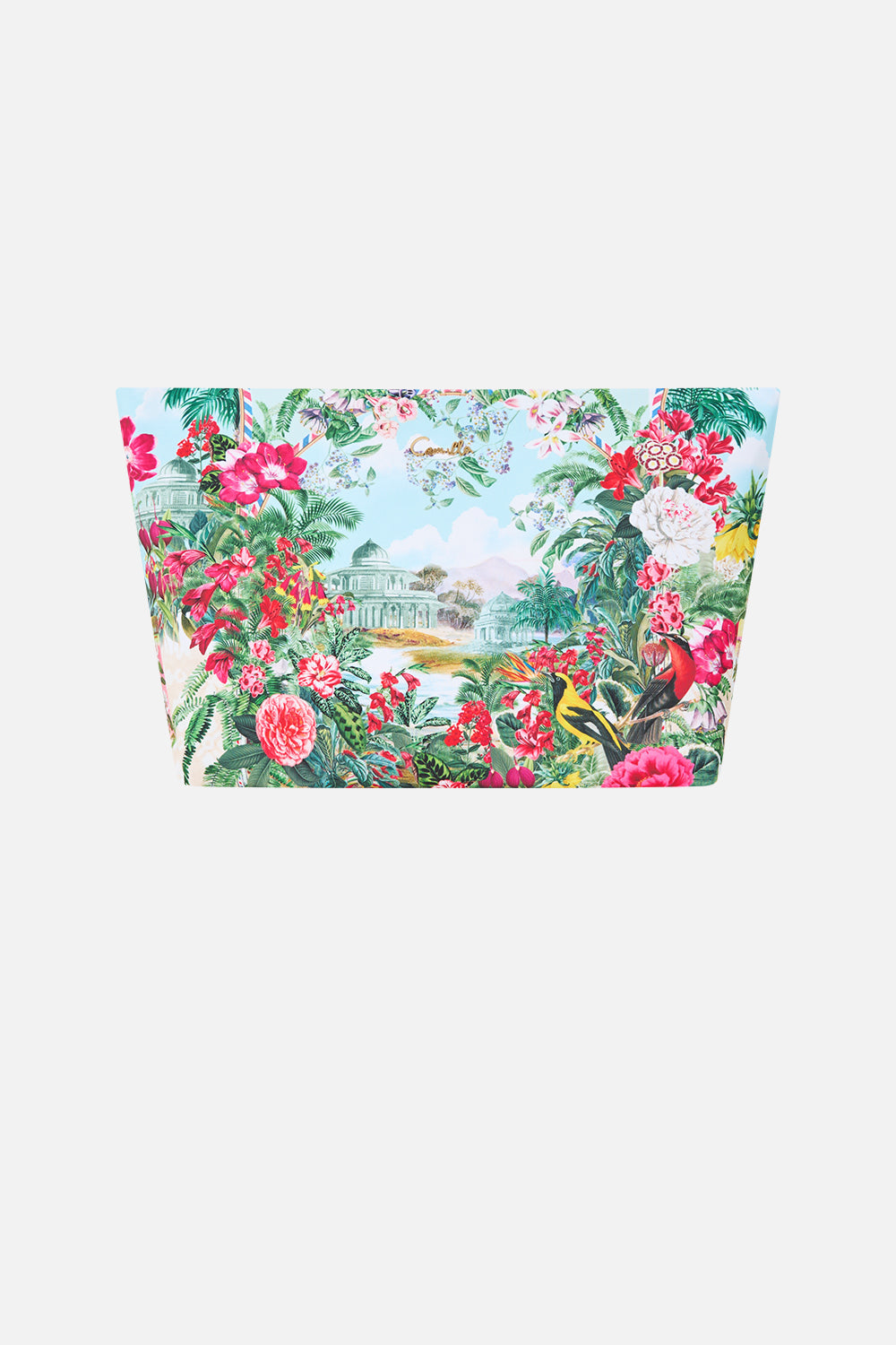 The CAMILLA Large Makeup Clutch in Print La Belle Botanique. Ghost View Front