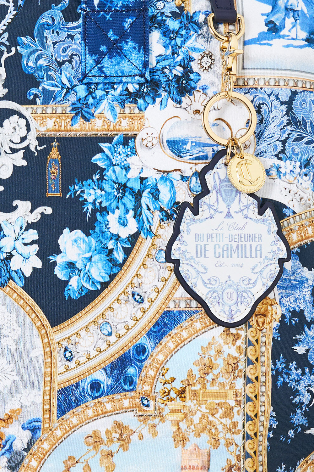 The CAMILLA Reversible Tote with Coin Purse in our Sweet Sacré Bleu print, fabric detail.