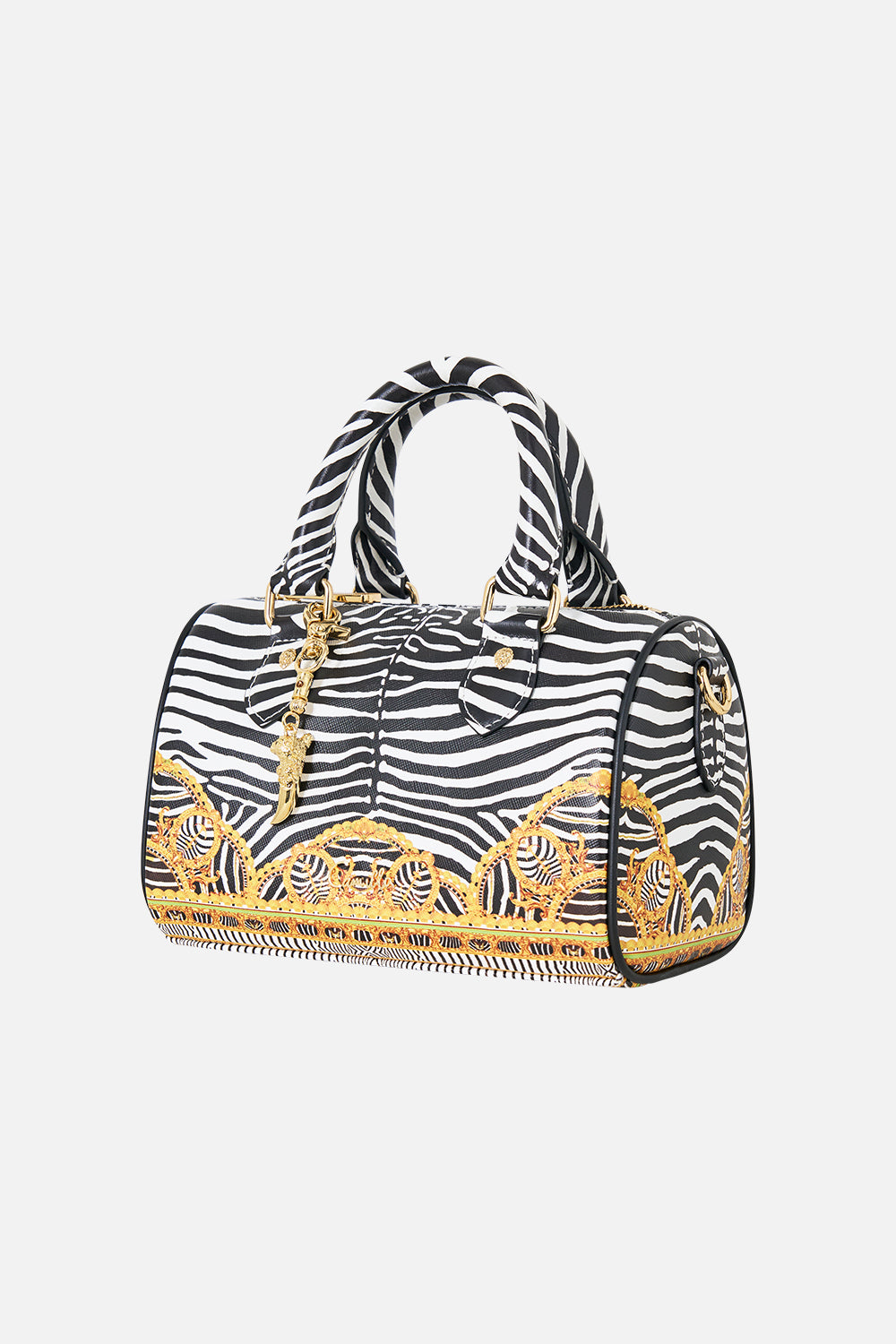 The CAMILLA Barrel Bag with Leather Trims in our Zig Zag Zoo print, fabric detail.