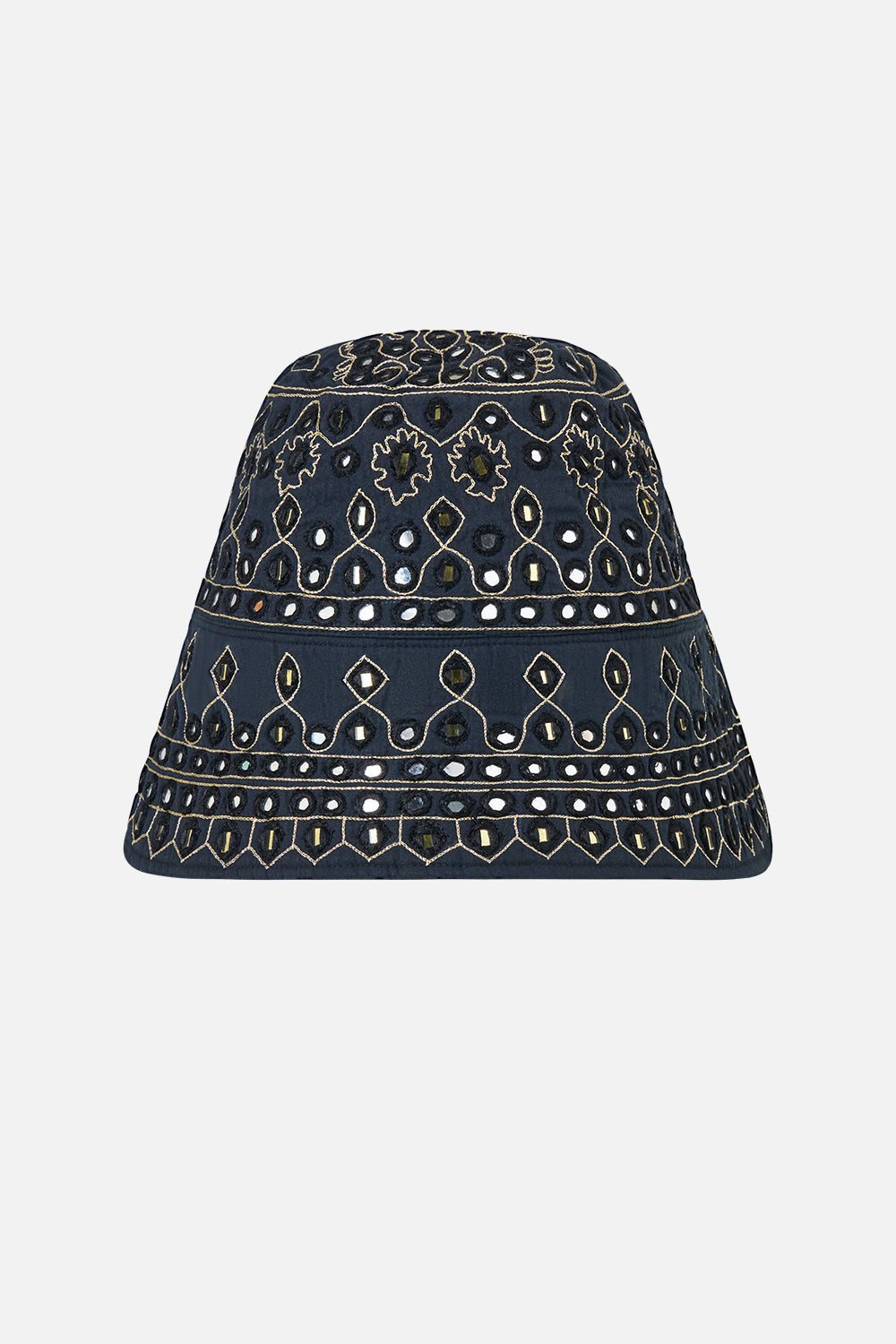 The CAMILLA Embellished Bucket Hat in Print Zig Zag Zoo. Ghost View Back