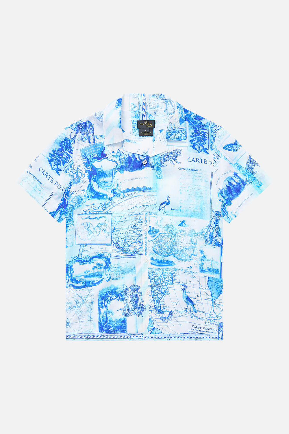 BOYS SHORT SLEEVE CAMP COLLARED SHIRT JOURNAL DE VOYAGE