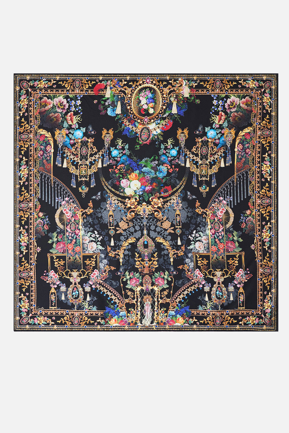 The CAMILLA PRINTED SILK TWILL SQUARE SCARF NIGHT GARDEN
