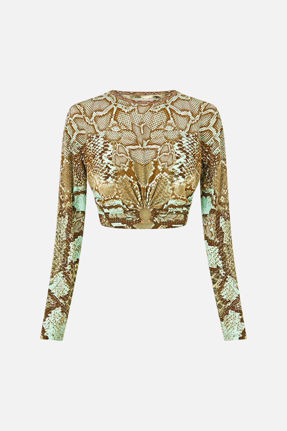 The CAMILLA Jersey Long Sleeve Top With Hardware in Print My Sweet Serpentine. Ghost View Front
