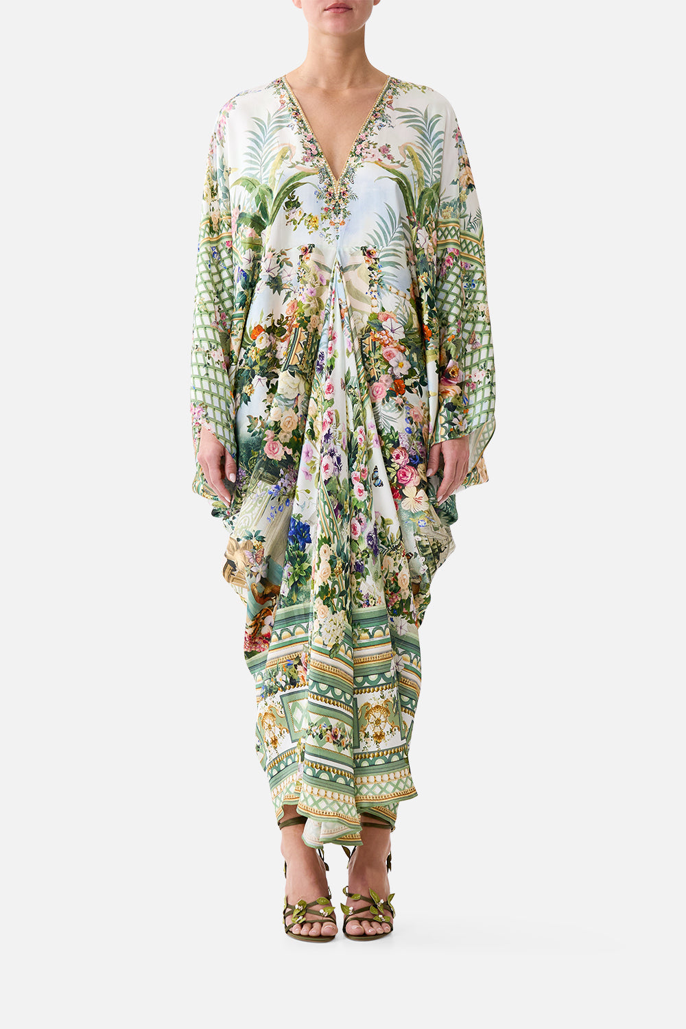 The CAMILLA SHORT SLEEVE OVERSIZED SHIRT PAINTED PRAYERS in our  print.