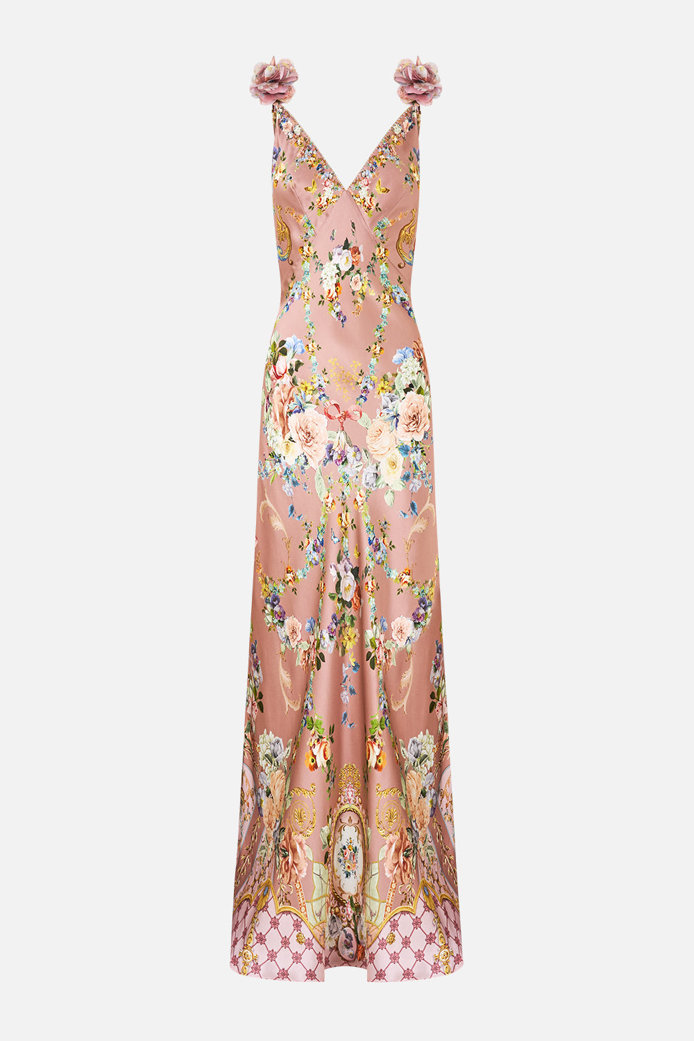 ROBE FLUIDE BIAS ENCOLURE EN V VOLANT AU DOS CHAMBER OF BLOOMS