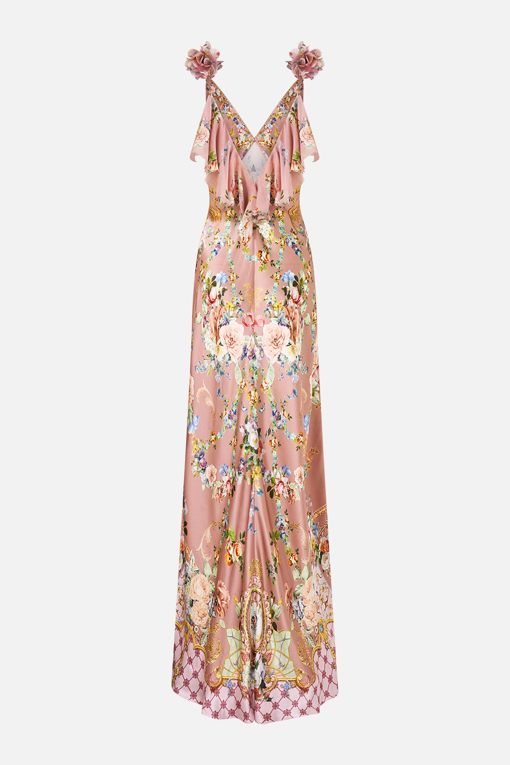 ROBE FLUIDE BIAS ENCOLURE EN V VOLANT AU DOS CHAMBER OF BLOOMS
