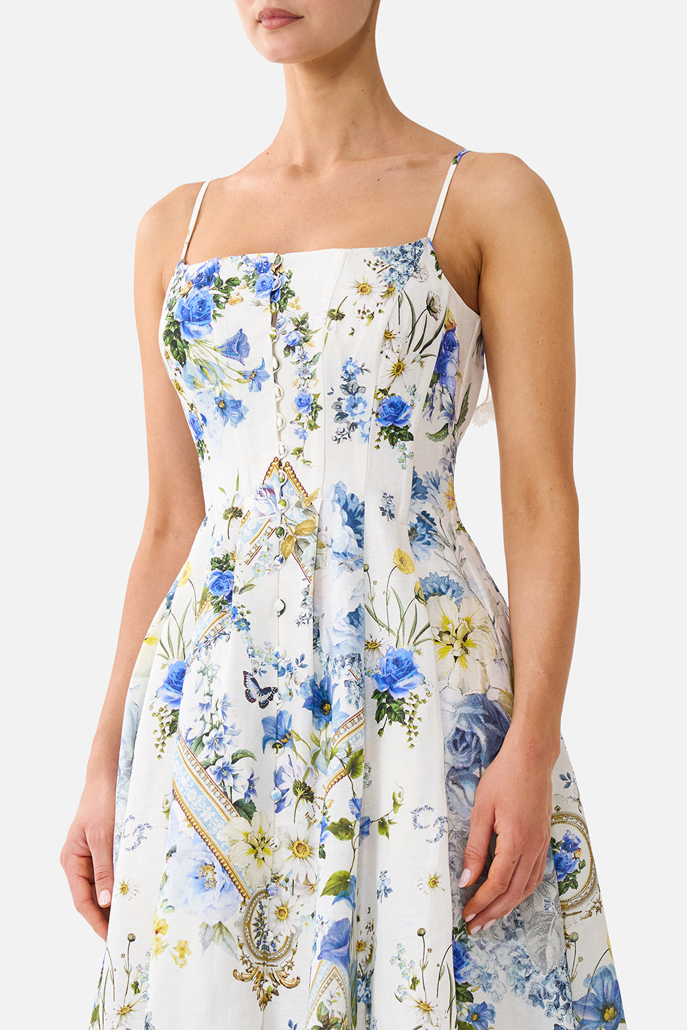 CORSET DRESS WITH LONG FLARED SKIRT DANDELION SKIES