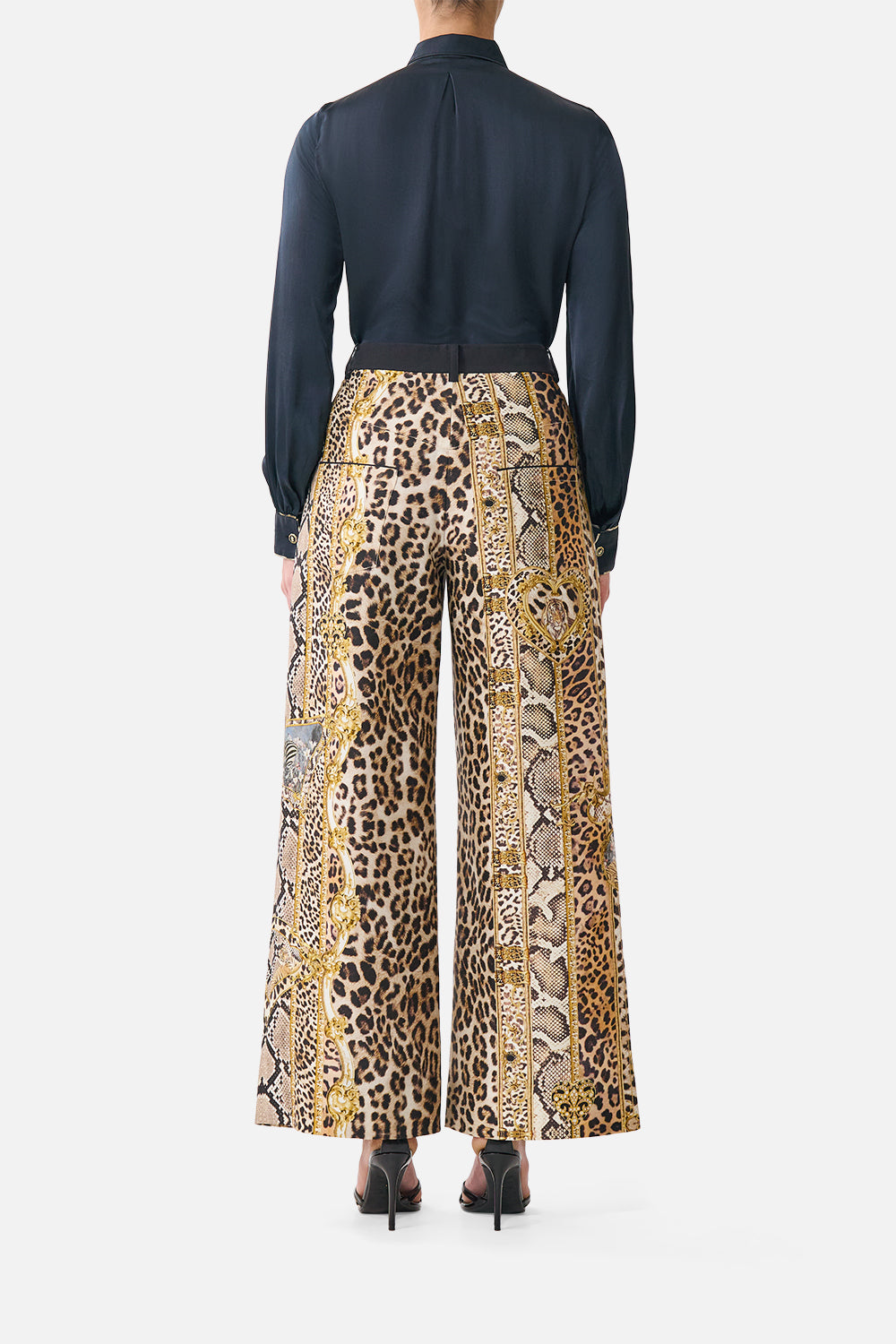 The CAMILLA COLLARED SHIRT WITH FRILL NECK DETAIL LEOPARD LIBERTINE