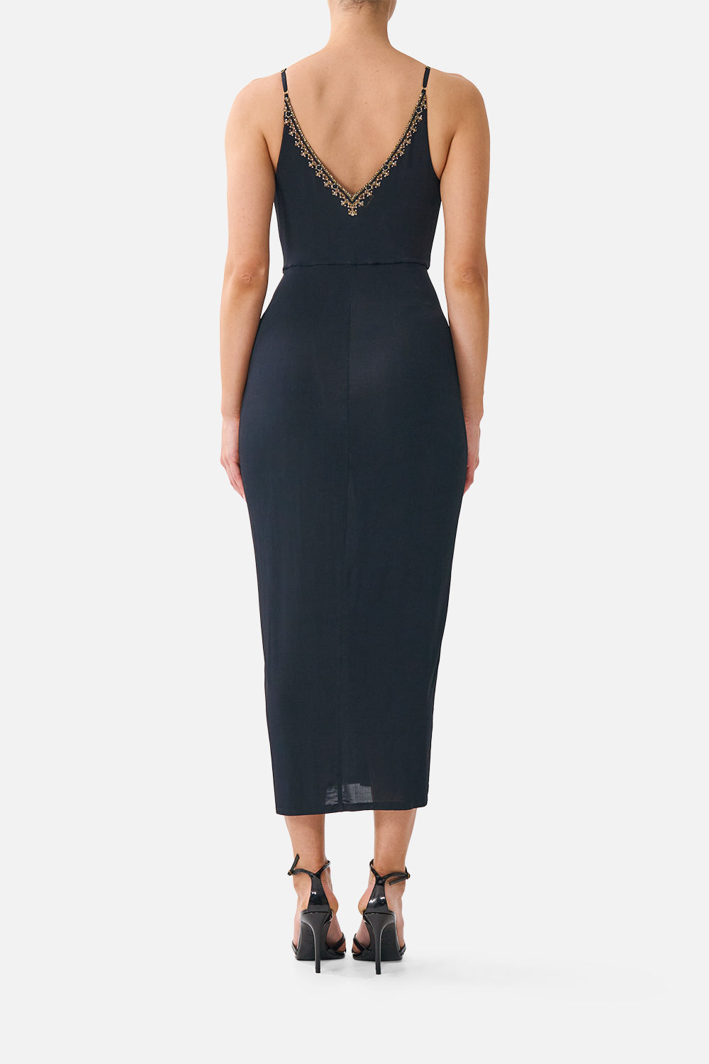 The CAMILLA Strappy Dress with Twist Front Leopard Libertine in our Leopard Libertine print.