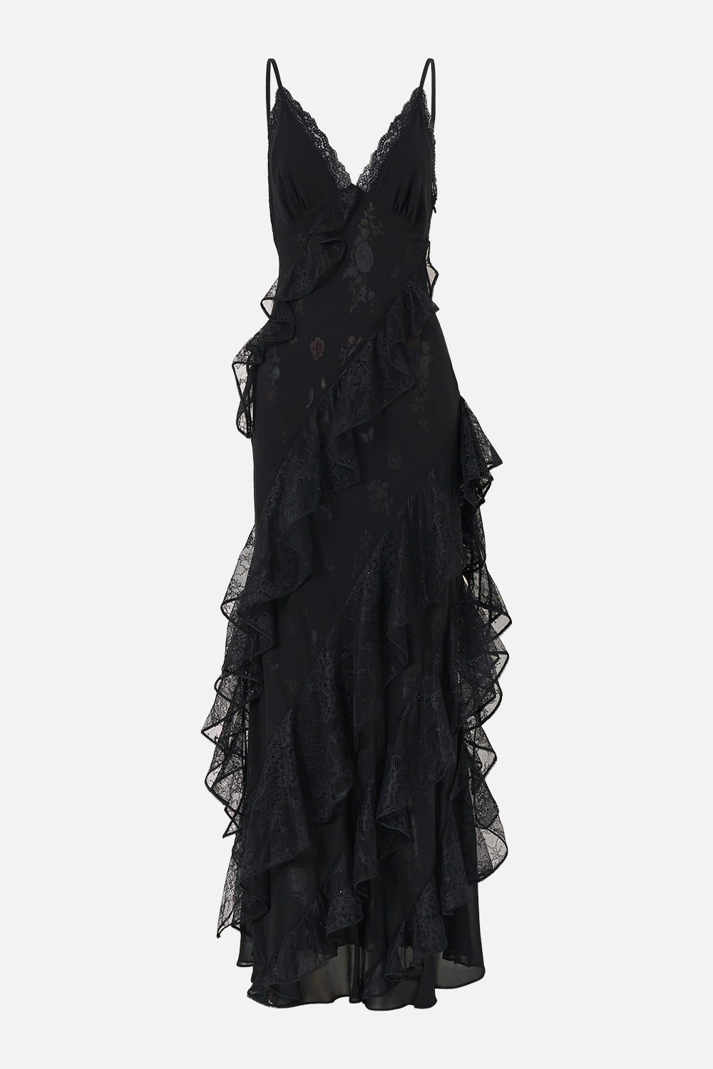 ROBE NUIT DE JARDIN À VOLANTS ASYMÉTRIQUES