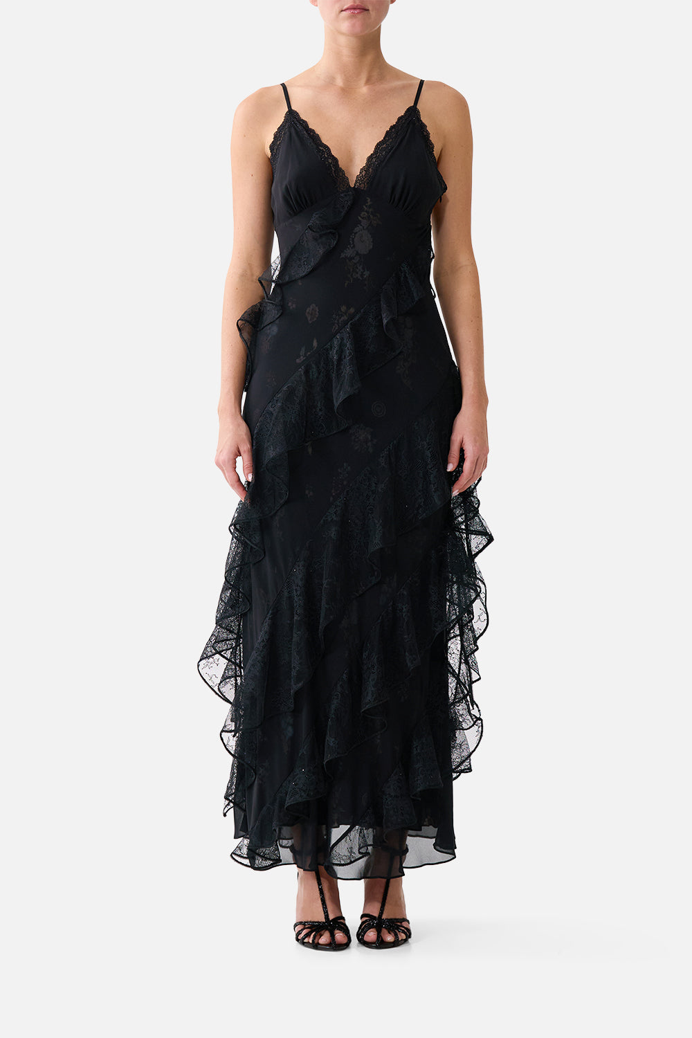 ROBE NUIT DE JARDIN À VOLANTS ASYMÉTRIQUES