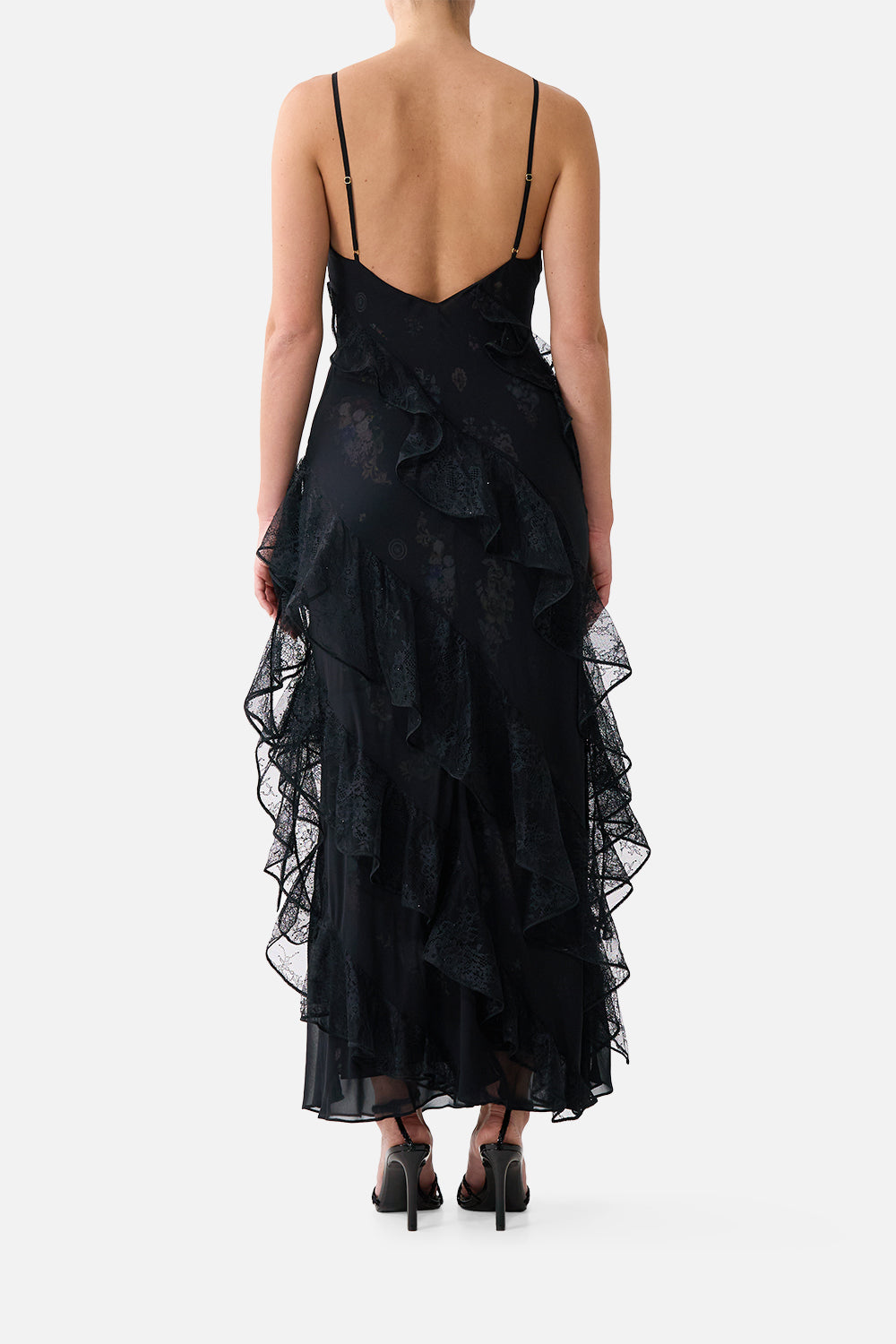 ROBE NUIT DE JARDIN À VOLANTS ASYMÉTRIQUES