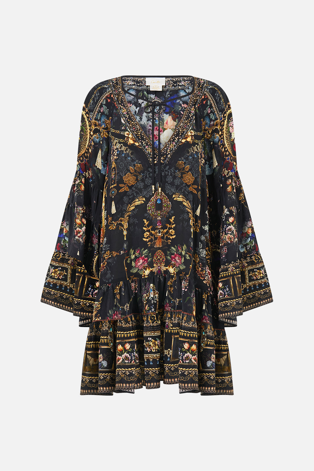 ROBE À PANNEAUX FRONCÉS TRAPÈZE NUIT AU JARDIN