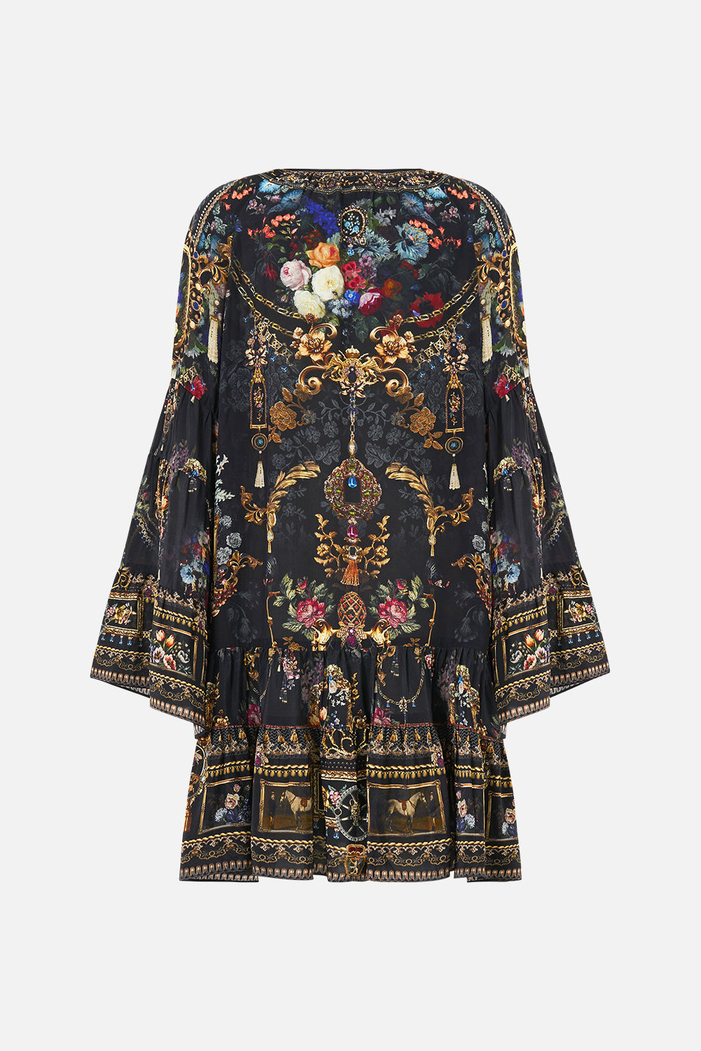 ROBE À PANNEAUX FRONCÉS TRAPÈZE NUIT AU JARDIN