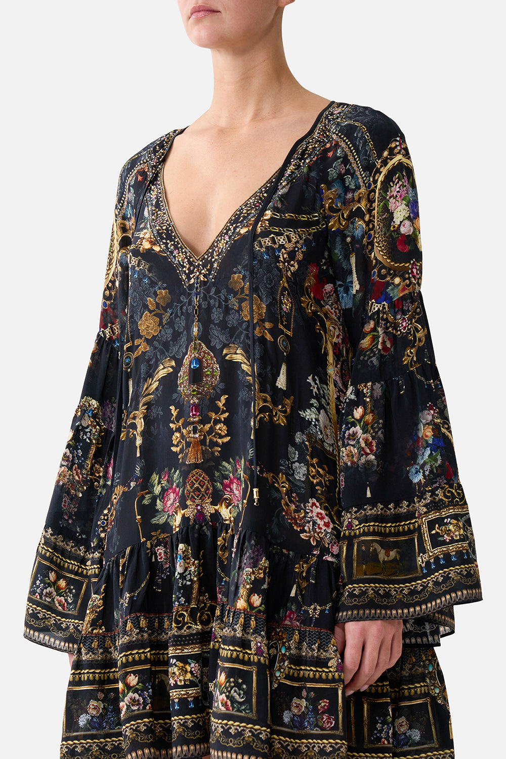 ROBE À PANNEAUX FRONCÉS TRAPÈZE NUIT AU JARDIN