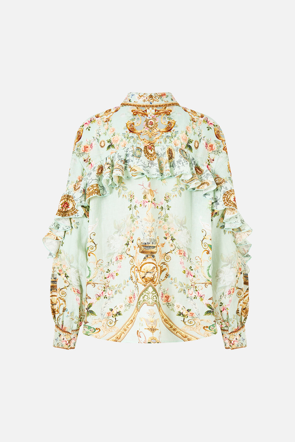 The CAMILLA BUTTON SHIRT WITH FRILL DETAIL WILDFLOWER WUNDERLAND