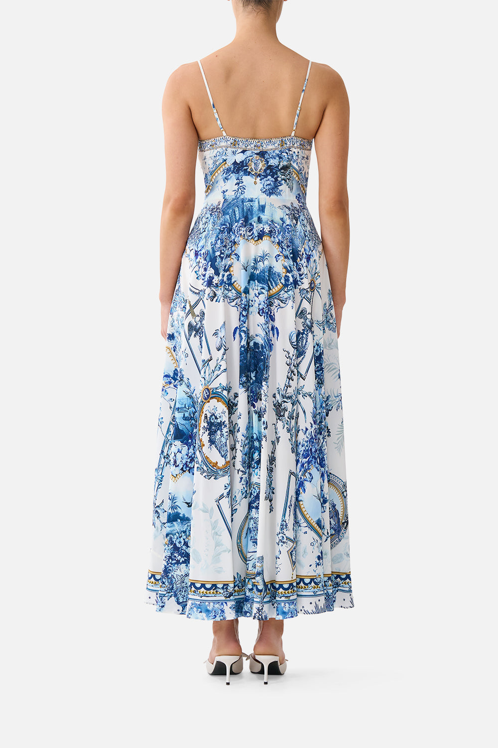 The CAMILLA Long Dress With Tie Front The Porcelain Parlour in our The Porcelain Parlour print.